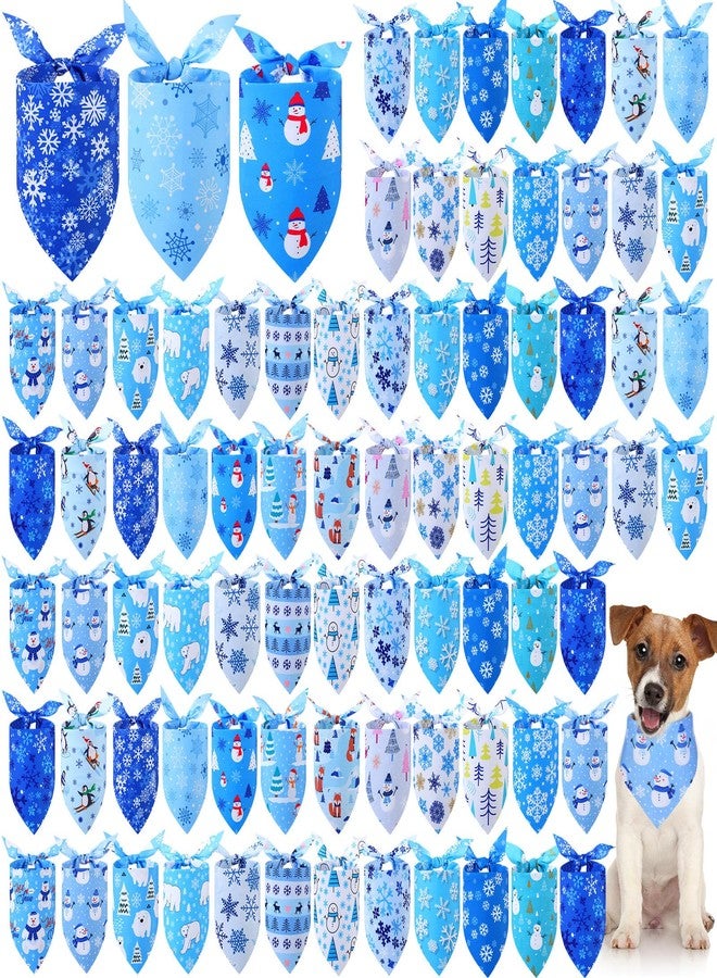 Abbylike 100 Pcs Winter Dog Bandanas Bulk Blue Snowflake Bandanas for Dogs Triangle Kerchief Bibs Scarf Set for Pet Winter Costume Photo Props Accessories Pet Shops, 25 Styles(31.5 x 21.7 x 21.7 Inch) - Image 1